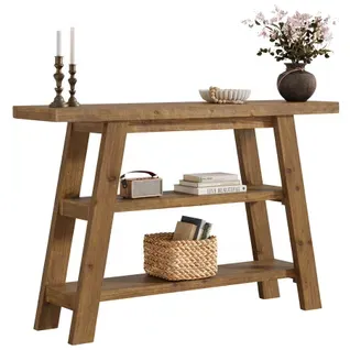 Table Console En Bois Massif De 120 Cm De Long Avec Étagères à 3 Niveaux