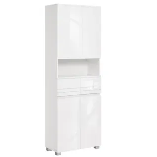 Colonne De Salle De Bain, Avec 2 Tiroirs, Étagères Réglables, Compartiments, 30 X 60 X 170 Cm, Blanc