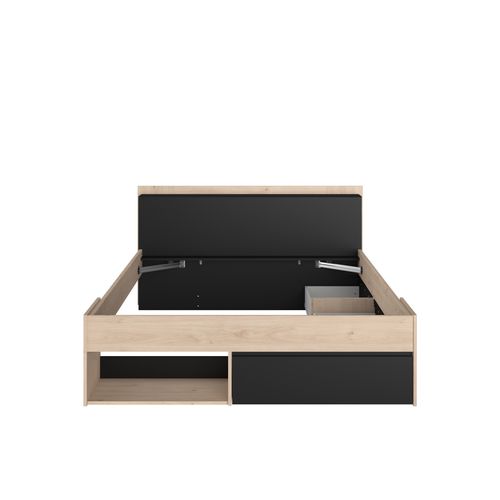 Lit 160x200 cm avec rangements PUZZLE imitation chêne et noir