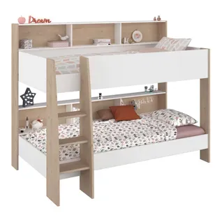 Lit superposé 90x200 cm SHELTER Blanc et imitation chêne