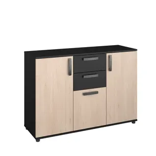 Rangement 3 portes 2 tiroirs CELEST imitation chêne et noir