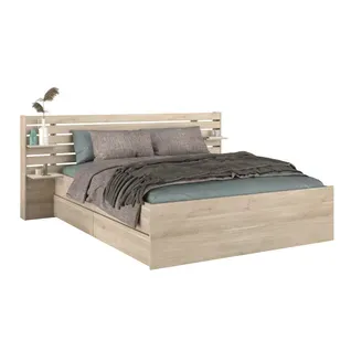 Lit + tiroir 160x200 cm ESCALE imitation chêne