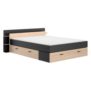 Lit 180x200 cm avec rangements TONIGHT noir et imitation chêne