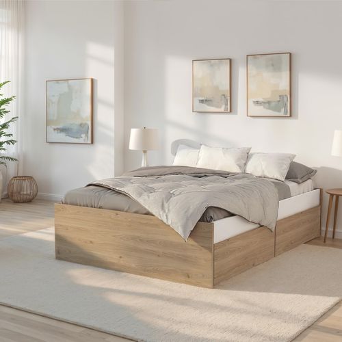 Lit 140x190 cm 4 tiroirs AMBRE imitation chêne et blanc