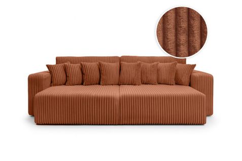 Canapé Droit 4 Places Jade Double Méridienne Et Assise Profonde En Velours Côtelé Épais - Terracotta