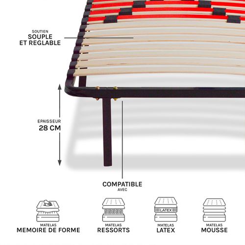 Kit Cadre à Lattes Morphologiques avec pieds - 140x190 cm  - Zones De Confort