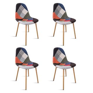Lot De 4 Chaises Scandinaves Tissu Patchwork - Ela