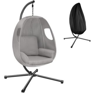 Fauteuil Suspendu Avec Coussin D'assise Épais Pivotant 360° Gris Clair