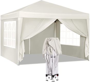 Tonnelle De Jardin Pliable Imperméable 3x3m - Protection Uv 50+ Hauteur Réglable - Beige