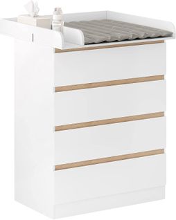 Table à Langer. Commode Bébé à Langer Avec 4 Tiroirs En Mdf+Bois D’ingénierie. 80x75x109.2cm. Blanc