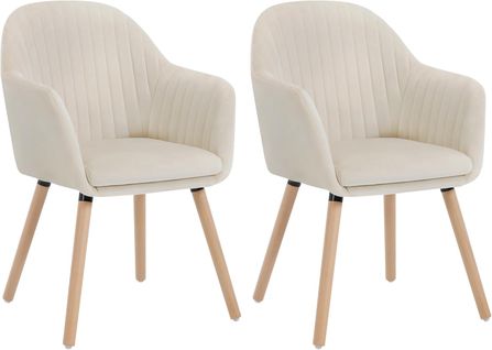 2x Chaises De Salle à Manger En Velours-Chaise Pour Cuisine-Salon/Café-Pieds En Bois Massif-Crème