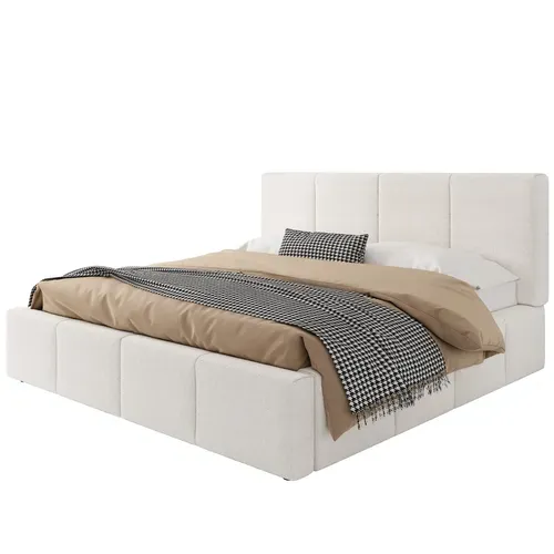 Lit Coffre 180x200 Cm, Rangement Hydraulique, Tête De Lit Doux En Tissu Bouclé Beige