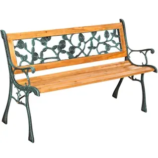 Banc De Jardin 2 Places En Bois Naturel Laqué Et Fonte 124x52x74 Cm