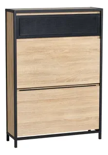 Meuble à chaussures 2 doubles abattants OSKAR imitation chêne et noir