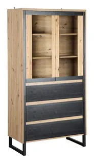 Vitrine 2 portes 3 tiroirs BOSTON Imitation chêne et noir