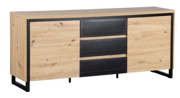 Buffet 2 portes 3 tiroirs BOSTON Imitation chêne et noir