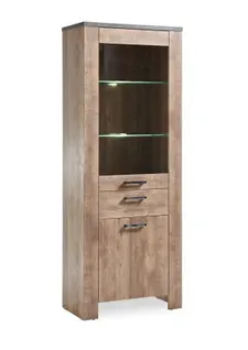 Vitrine L.72 2 portes ANVERS imitation chêne vieilli/béton