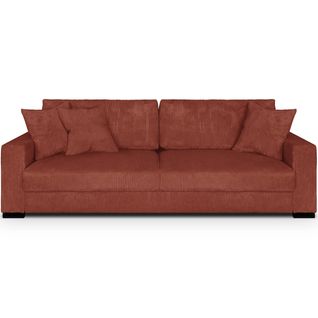 Canapé Convertible 3 Places En Velours Côtelé Rouille Avec Coffre - Robin