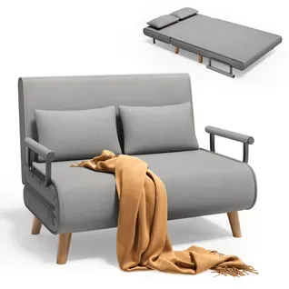 Fauteuil Convertible 2 Place Canapé Lit Modulable Chaise Longue 2 Coussin Réglable Gris Clair