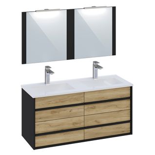 Meuble de salle de bain 120 cm KOH TAO Imitation chêne brut et noir
